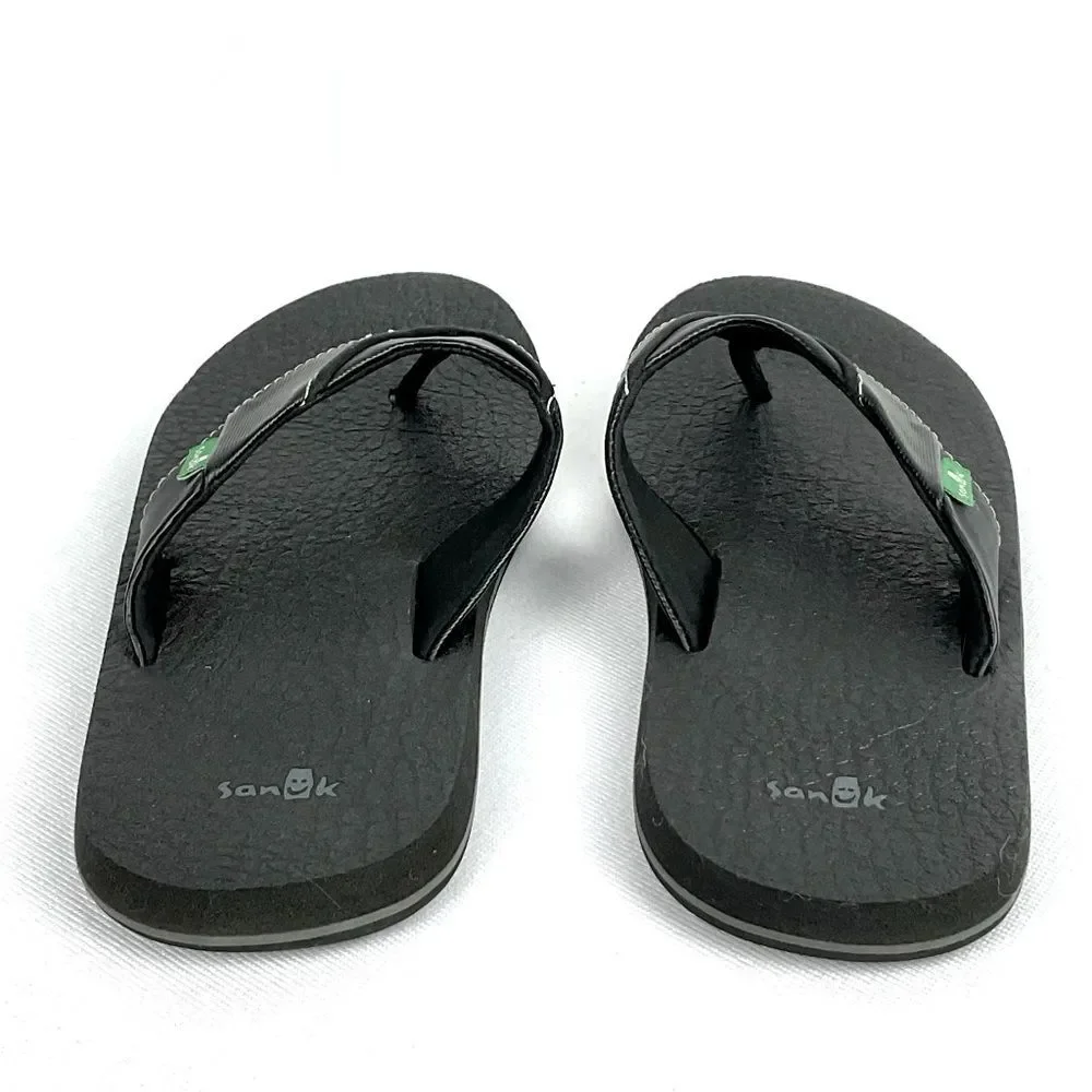 Youth Sanuk Black Flip Flop Root Beer Cozy Flip Flop Sandals Sz 4/5